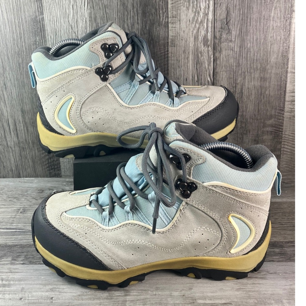 Lands End Womens Hiking Boots Light Blue Grey Suede Mid Top 394047 Size 8B